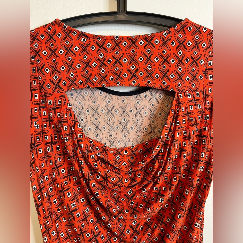 Anthropologie Priddy by Puella Bohemian Casual Shift Dress Red Orange Navy M EUC - Picture 3 of 7